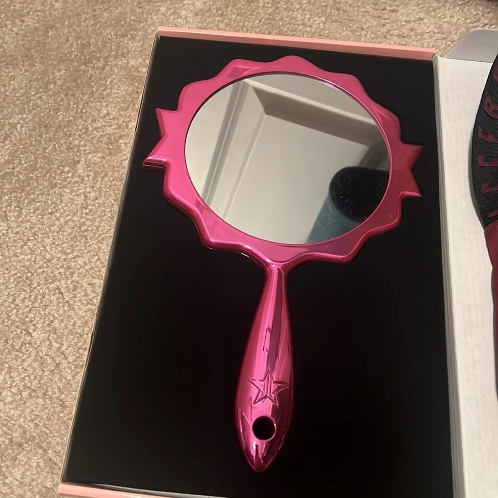 Jeffree Star Metallic Pink “Approved” stamp mirror and crossbody bag